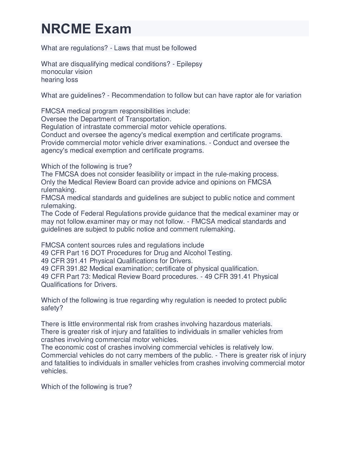 Preview image of NRCME Exam document